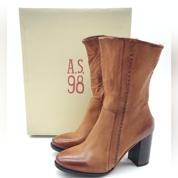 A.S. 98 IVA Leather Heeled Ankle Boots Back Zip Stitching Detail Size EU 38 - Picture 1 of 13